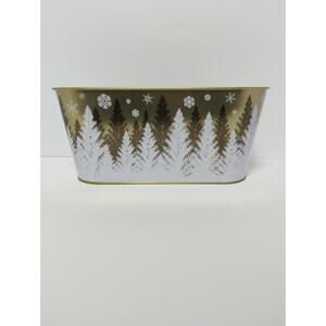 Christmas Hot Cocoa Bar Metal Caddy | Gold White 12.5" | Winter Decor